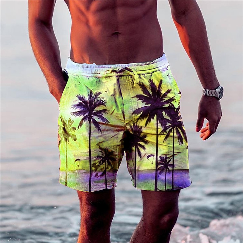 Men's Coconut Tree Graphic Prints Swimming Trunks Board Shorts Swim Shorts Mid Waist Hawaiian Boho Casual Daily Holiday Drawstring with Mesh lining Elastic Waist Designer Clothing Apparel3