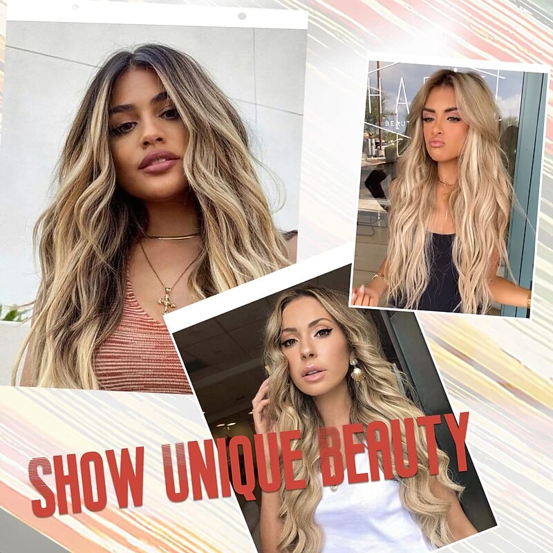 Long Ombre Blonde Wigs for Women 26 inch Long Wavy Middle Part Wig Ombre Blonde Wigs Upgraded Protein Fiber Natural Looking Hair Replacement Wig Cosplay Costume Halloween Wig barbiecore Wigs4
