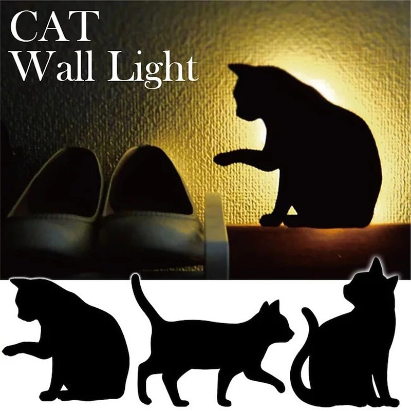 Led Sensor Night Light Animal Cat Sound Control Shadow Lamp Projection Light Wall Light For Kids Bedroom Home Decoration