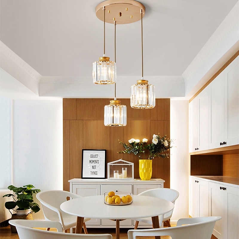 LED Pendant Lights Kitchen Island Crystal Chandeliers 1/3 Head  Modern Farmhouse Foyer Entryway Light Fixtures Ceiling Hanging Globe Over Table Warm White Black/Gold4