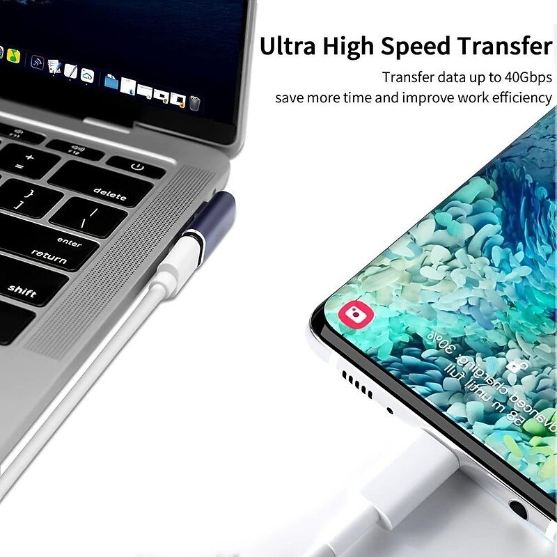USB C Adapter,90 Degree Right Angle , Type C Male To Female Adapter Extender Support 100W Fast Charging 40Gbps Data Transfer 8K@60Hz Video Output For Laptops, Tablets, Mobile Phones2