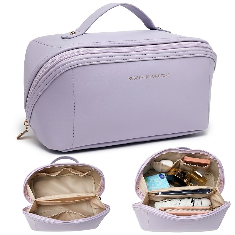 Women's Handbag Makeup Bag Cosmetic Bag PU Leather Travel Large Capacity Durable Solid Color Black White Pink