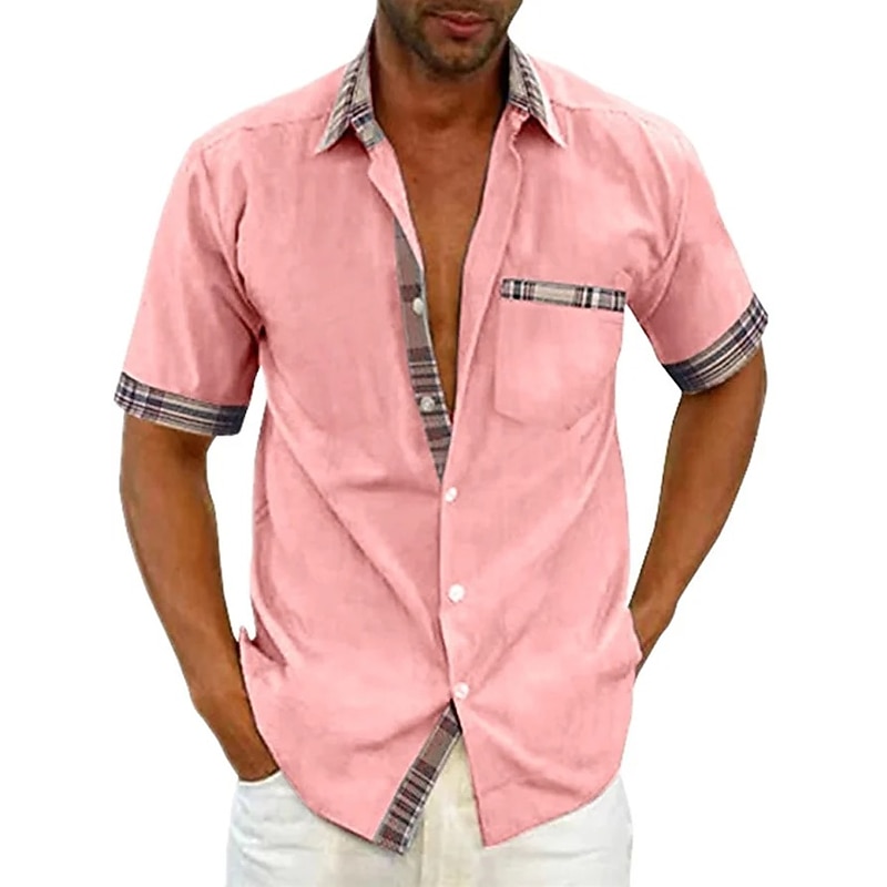 Men's Geometry Shirt Button Up Shirt Short Sleeve Sports Fashion Streetwear Vacation Casual Daily Summer Spring Turndown Print Button-Down White Pink White / Crystal Green Blue+Blue4