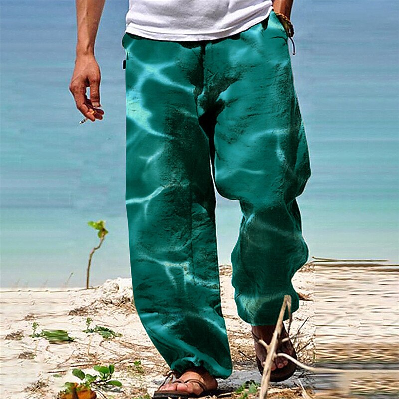 Men's Trousers Summer Pants Beach Pants Drawstring Elastic Waist 3D Print Gradient Graphic Prints Comfort Casual Daily Holiday Streetwear Hawaiian Blue Green2