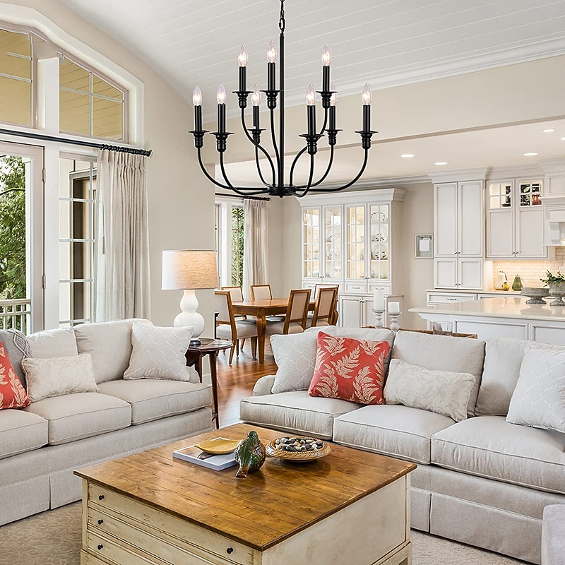 Chandelier 6-Light Modern Farmhouse Chandelier Wrought Iron Classic Candle Ceiling Pendant Light Fixture for Dining Room Living Room Kitchen Island Entry Stairwell, Dia 26" 110-240V2