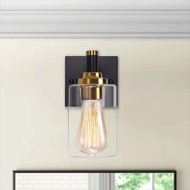 Wall Sconces Black & Gold 1 Light Wall Sconce, Modern Wall Light Fixtures, Farmhouse Wall Sconces with Clear Glass Shade, Wall Lights for Living Room, Bedroom, Stair, Bathroom, Hallway 110-240V2