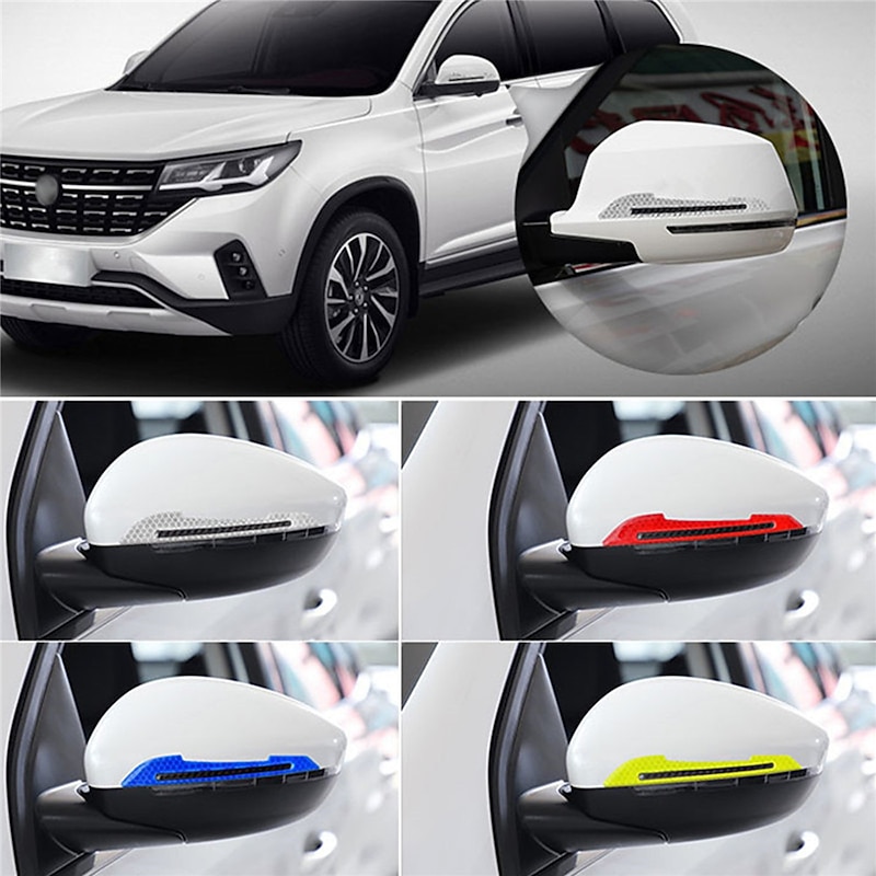 2pcs Reflective Car Stickers Rearview Mirror Reflective Protection Stickers Decals Safety Warning Anti-collision Universal Car Exterior Accessories2