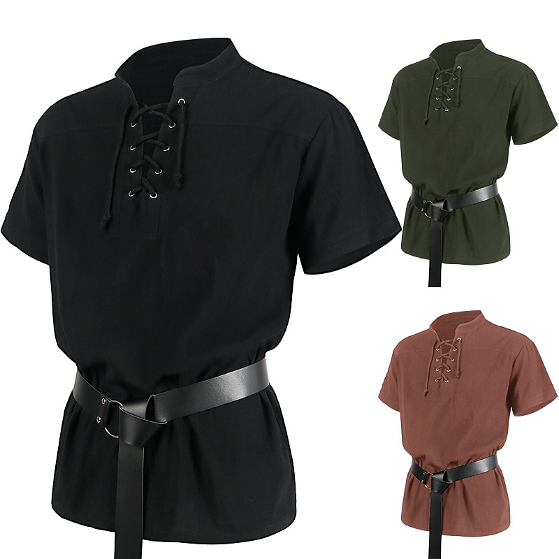 Retro Vintage Punk & Gothic Medieval Blouse / Shirt Cosplay Costume Tunic Knight Ritter Viking Outlander Solid Color Fancy Dress Men's Pirate Fantasy Carnival Casual Daily Renaissance Fair Adults'