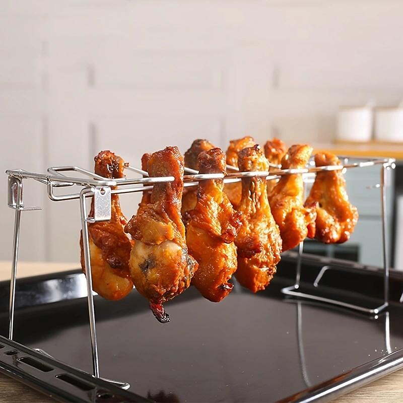 Grill Rack, Stainless Steel Rack Chicken Leg For Oven, Barbecue Tools, Kitchen Supplies2