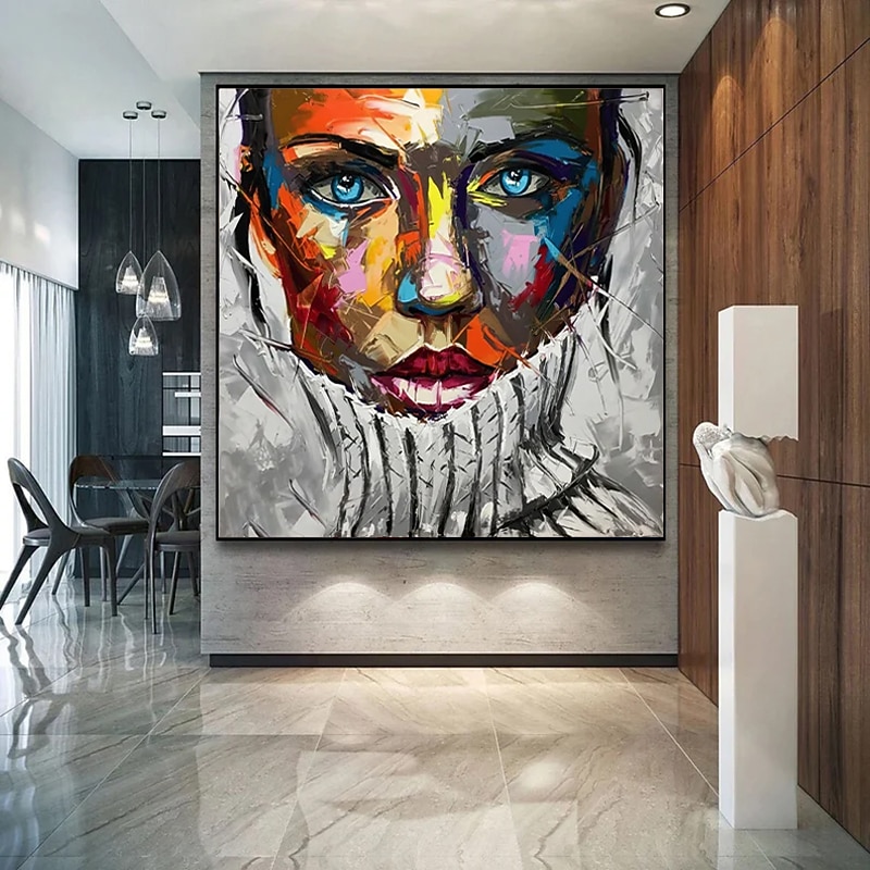 Handmade Oil Painting Canvas Wall Art DecorationModern Abstract  Palette Knife Mannish Face for Home Decor Rolled Frameless Unstretched Painting2