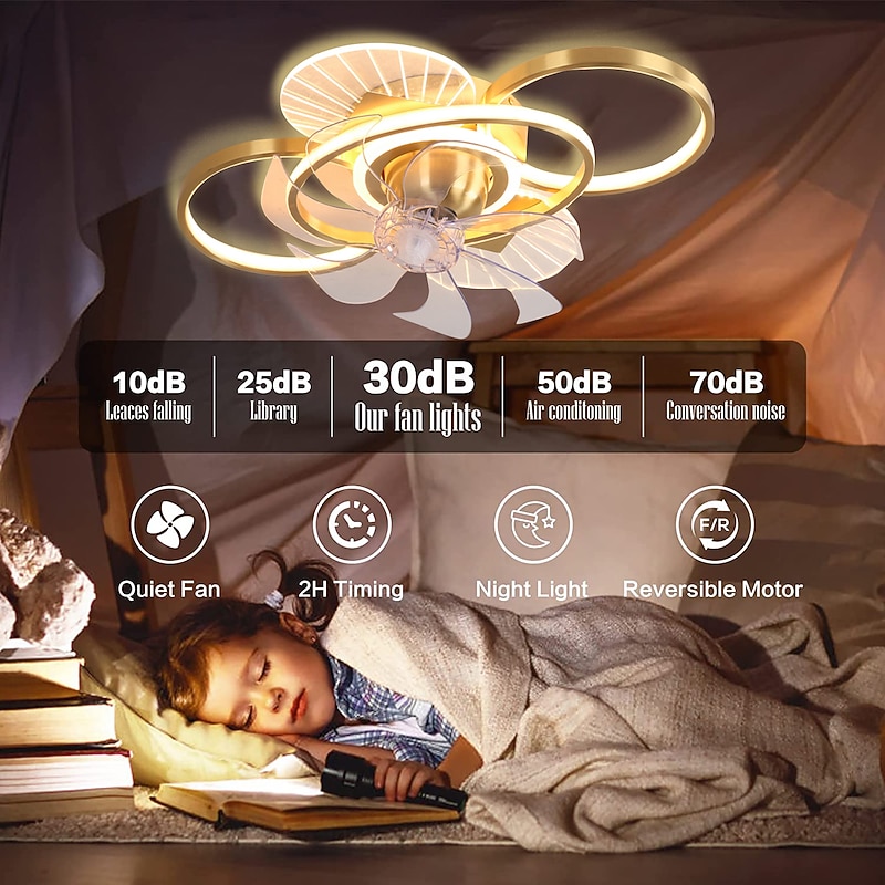 Ceiling Fan with Light Dimmable Circle Design Crystal 62cm 6 Wind Speeds Modern Ceiling Fan for Bedroom, Living Room App & Remote Control 110-240V3