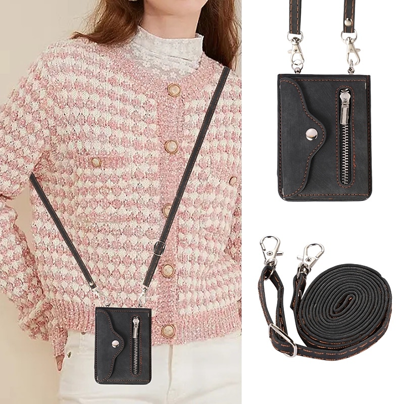 Phone Case For Samsung Galaxy Z Flip 7 Z Flip 6 Z Flip 5 Z Flip 4 Z Flip 3 Handbag Purse Wallet Case Flip Zipper with Removable Cross Body Strap Solid Colored PC PU Leather3