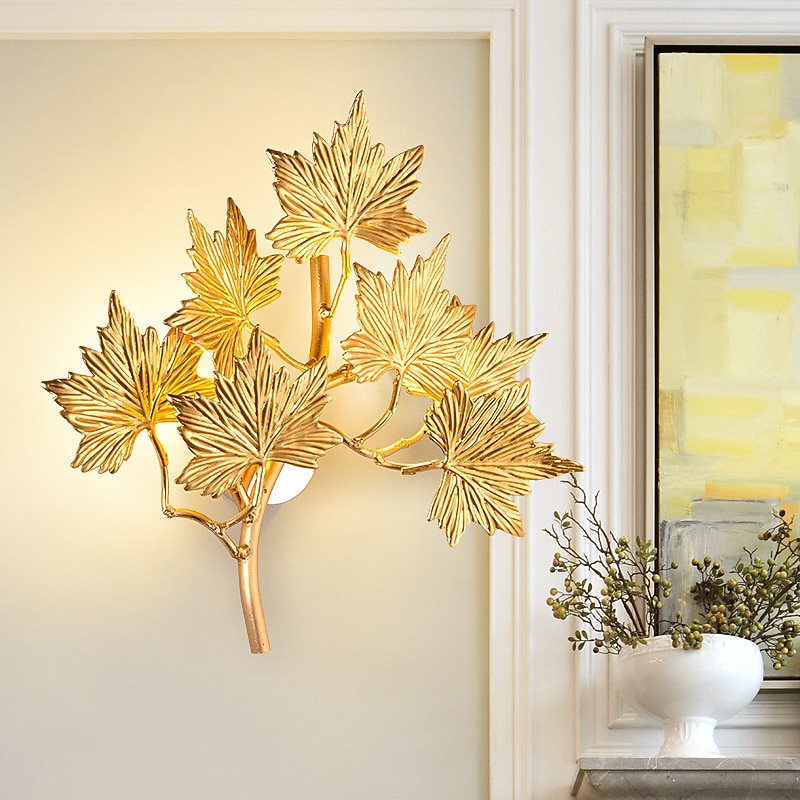 LED Wall Light Golden Maple Leaf Design Stair Living Room Sample Room 5W Nordic Decoration Bedroom Bedside TV Wall Art Light Wall Light Warm White 110-240V