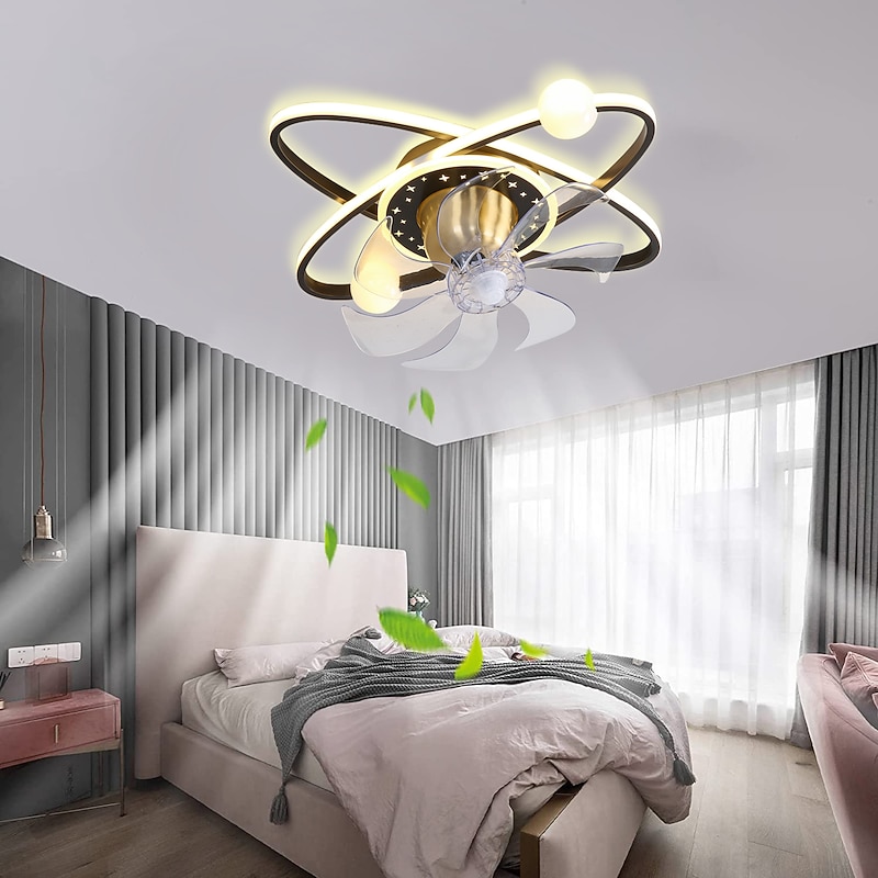 Ceiling Fan with Light Dimmable Circle Design Crystal 57cm 6 Wind Speeds Modern Ceiling Fan for Bedroom, Living Room App & Remote Control 110-240V