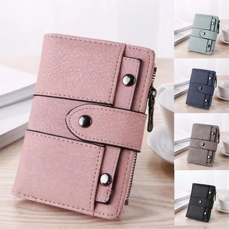 Women New PU Leather Rivet Short Wallet Zipper Coin Card Holder Female Coin Clutch Wallets Purse Money Bag