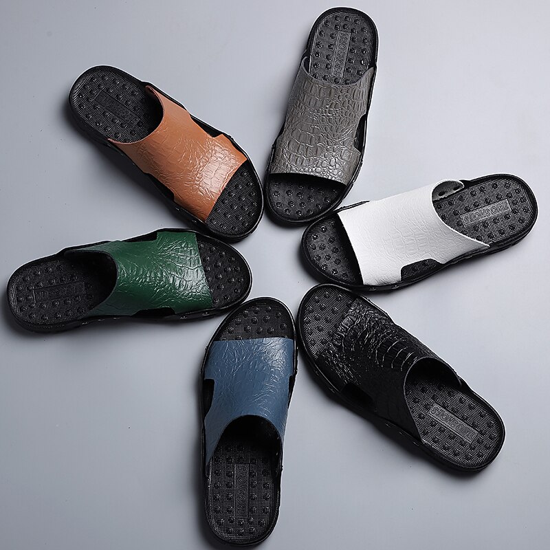 Men's Casual Open-Toe Slides – Comfortable Breathable Leather Sandals with Durable Rubber Sole, Ideal for Outdoor, Beach, and Everyday Wear 23
