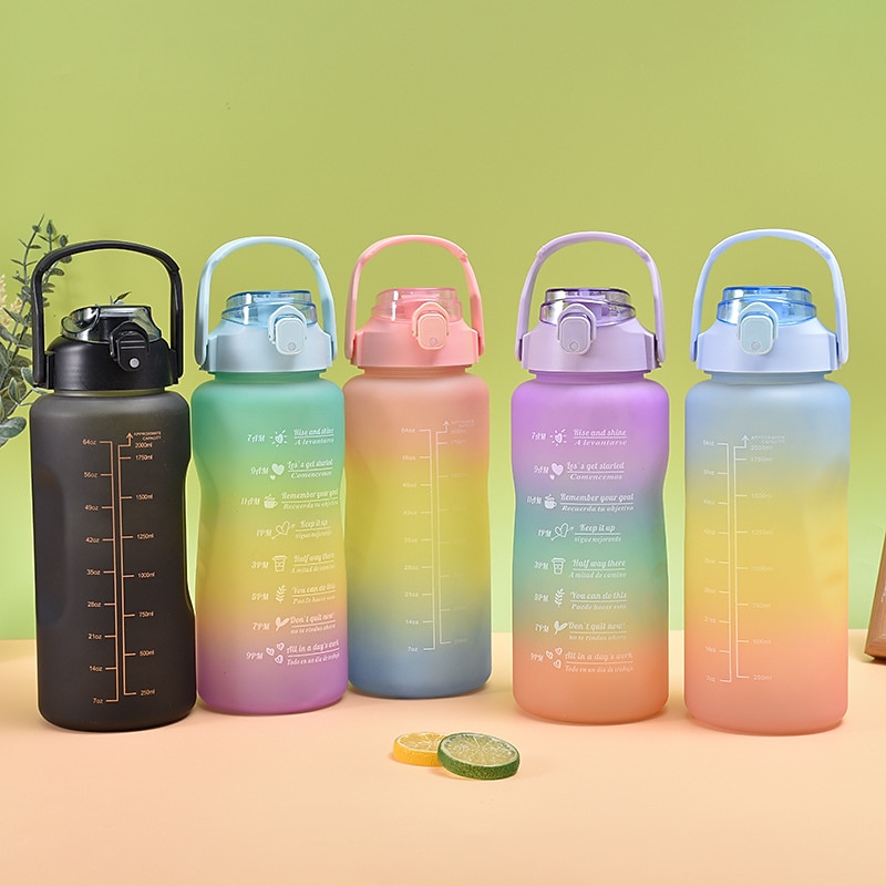 2000ML/900ML/300ML 3PCS Frosted Gradient Plastic Cup Large Capacity Portable Straw Cup With Handle Outdoor Travel Gradient Color Graduated Frosted Water Bottle Sports Bottle Straw Cup2