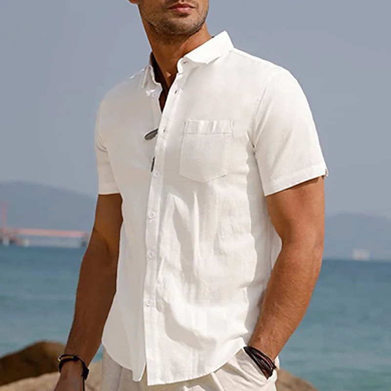 Men's Linen Shirt White Cotton Shirt Summer Shirt Beach Shirt Cotton Linen Shirt Plain Vacation Hawaiian Black White Green Khaki Short Sleeve Lapel Spring & Summer Clothing Apparel Basic3