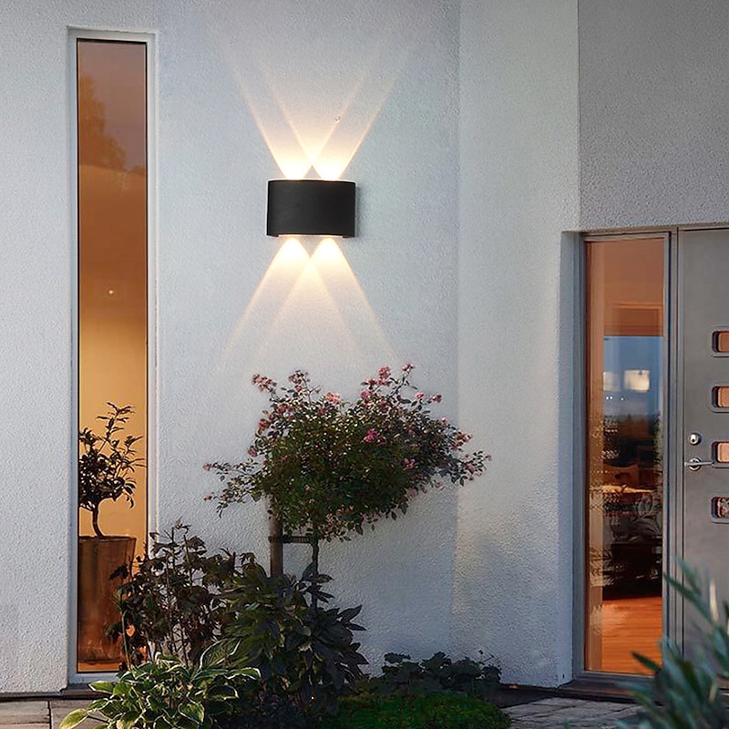 LED Outdoors Wall Lamp 2W 4W Up/Down Lighting Indoor Double-Head Curved Waterproof IP65 Wall Lamp Modern Bedroom Lamp Warm White Light AC85-265V3