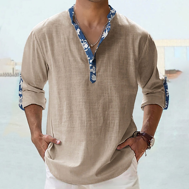 Men's Floral Tropical Flowers Shirt Summer Hawaiian Shirt Aloha Shirt Long Sleeve Shirt Stand Collar Fashion Streetwear Designer Outdoor Street Casual Black White Pink S M L4