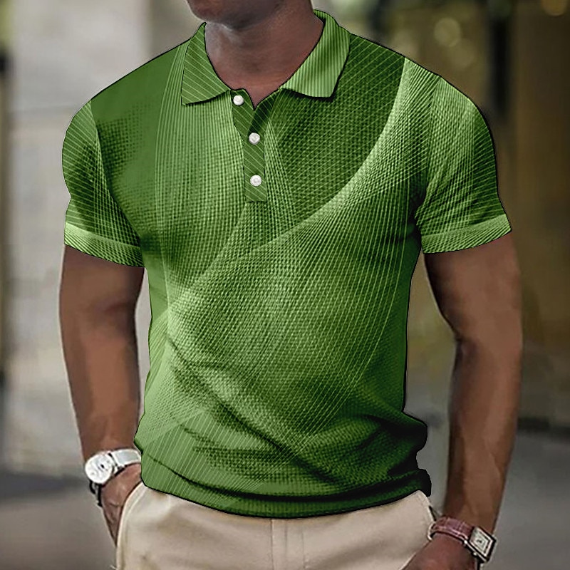 Men's Geometric Waffle Polo Shirts Golf Shirt Short Sleeve Polo Shirts Collared Shirts Business Casual Vacation Wear Formal Wear Festival Wear Buttons 3D Print Blue-Green Blue Fuchsia3