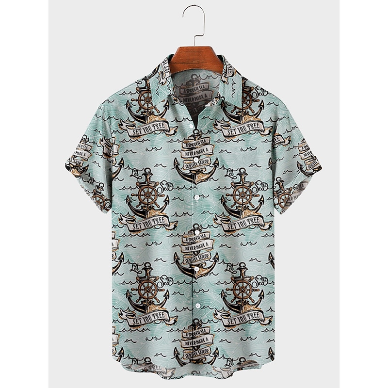 Men's Mermaid Pirate Shirt Summer Hawaiian Shirt Aloha Shirt Short Sleeves Shirt Turndown Tropical Fashion Hawaiian Street Casual Hawaiian Black Red Blue S M L2