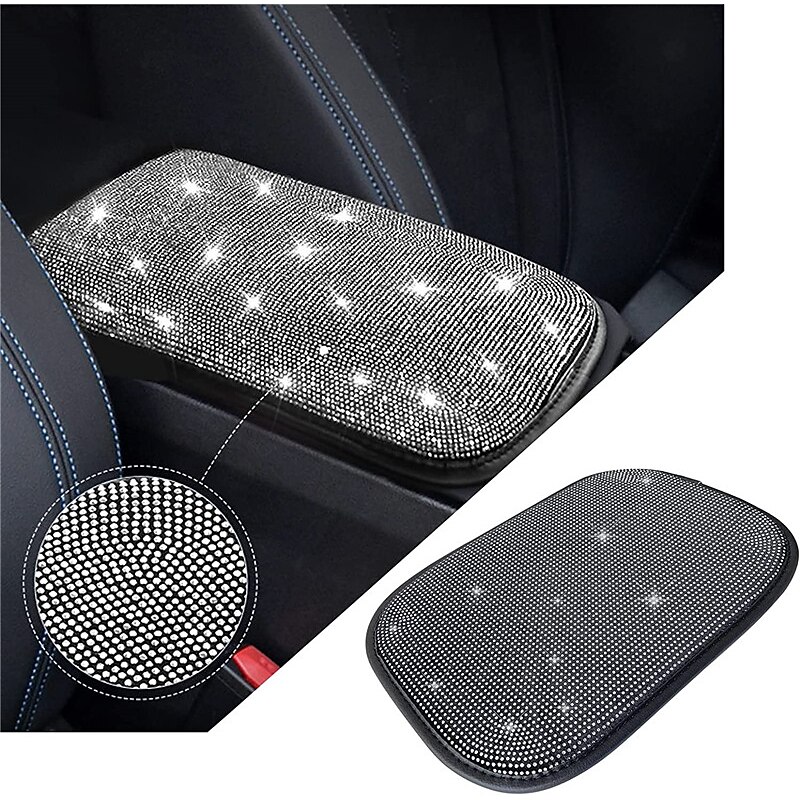 Bling Bling Car Armrest Cover Luster Crystal Car Center Console Cover Protector Universal Auto Arm Rest Cushion Pads Car Interior Decor Accessories3