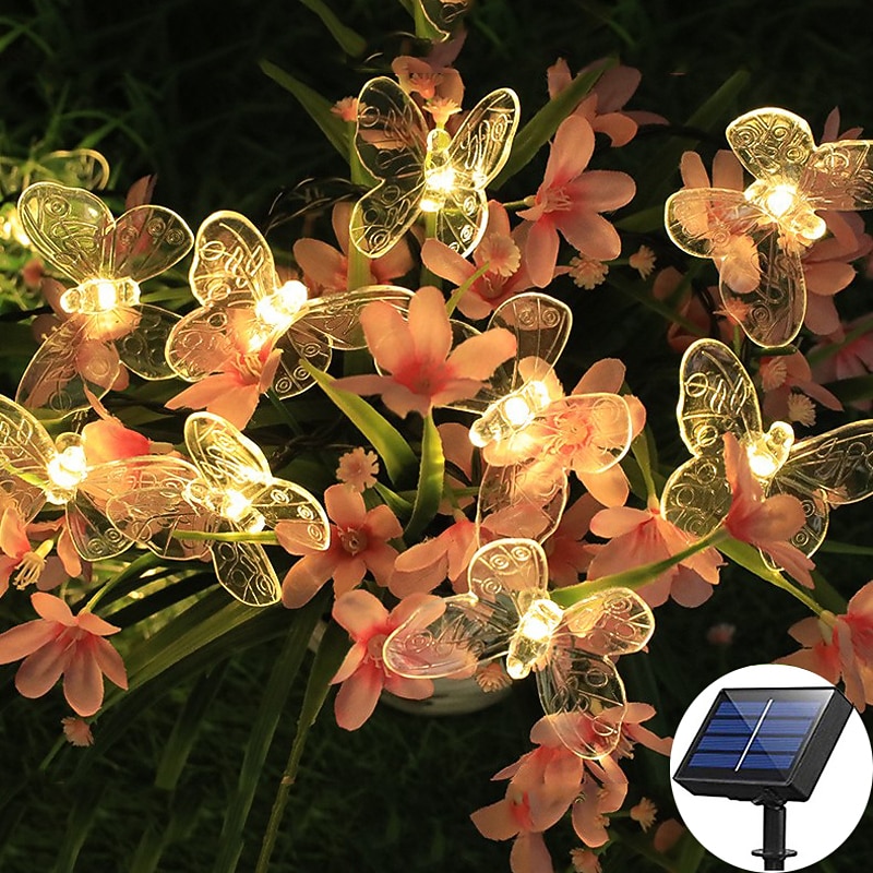 Solar Garden Decoration Fairy String Lights - 5M 20LEDs Dragonfly & Butterfly, Waterproof Wreath Lights for Pahway Lawn, Wedding & Party Holiday Decoration