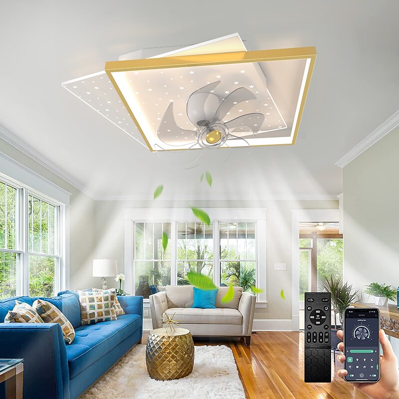 Ceiling Fan with Light App & Remote Control 50cm 3-Light Dimmable 6 Wind Speeds Modern Ceiling Fan for Bedroom, Living Room, Small Room 110-240V