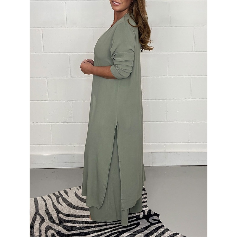 Women's Pajamas Pajama Top and Pant Sets 2 Pieces Pure Color Fashion Casual Soft Home Daily Bed Breathable V Wire Long Sleeve T shirt Tee Pant Summer Spring2