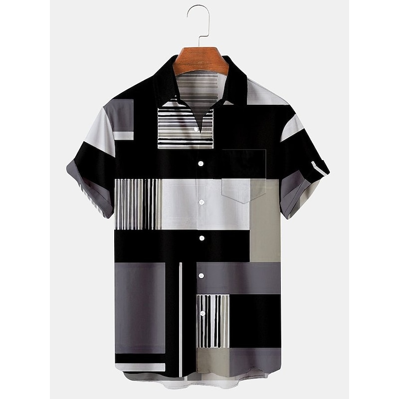 Men's Plaid / Check Geometric Pattern Vintage Shirt Button Up Shirt Short Sleeve Fashion Designer Casual Vacation Daily Going out Spring & Summer Turndown Print Blue-Green Yellow Blue Purple Green 11