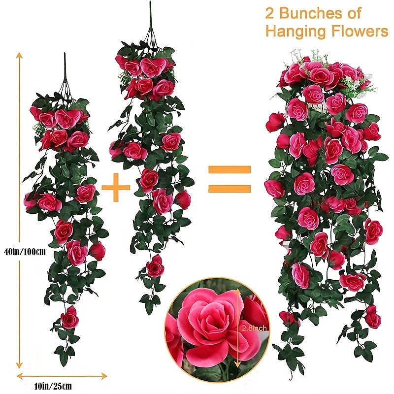 1PC Artificial Hanging Flower (3.3ft), Premium Oxidation Resistance Artificial Flower, Simulation Rose Vine, Real Touch Vine Arrangement, Room Decor, Home Decor, Bedroom Decor, Wedding Decor3