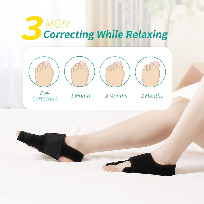 A Pair Bunion Corrector for Women and Men, Big Toe Separator Pain Relief, Big Toe Straightener with Splint, Bunion Corrector Pad with Adjustable Strap, Hallux Valgus Brace for Day/Night Support4