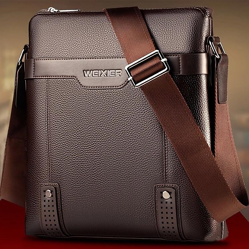 Men's Brown Faux Leather Shoulder Bag – Business Crossbody Messenger Bag for Work & Travel2