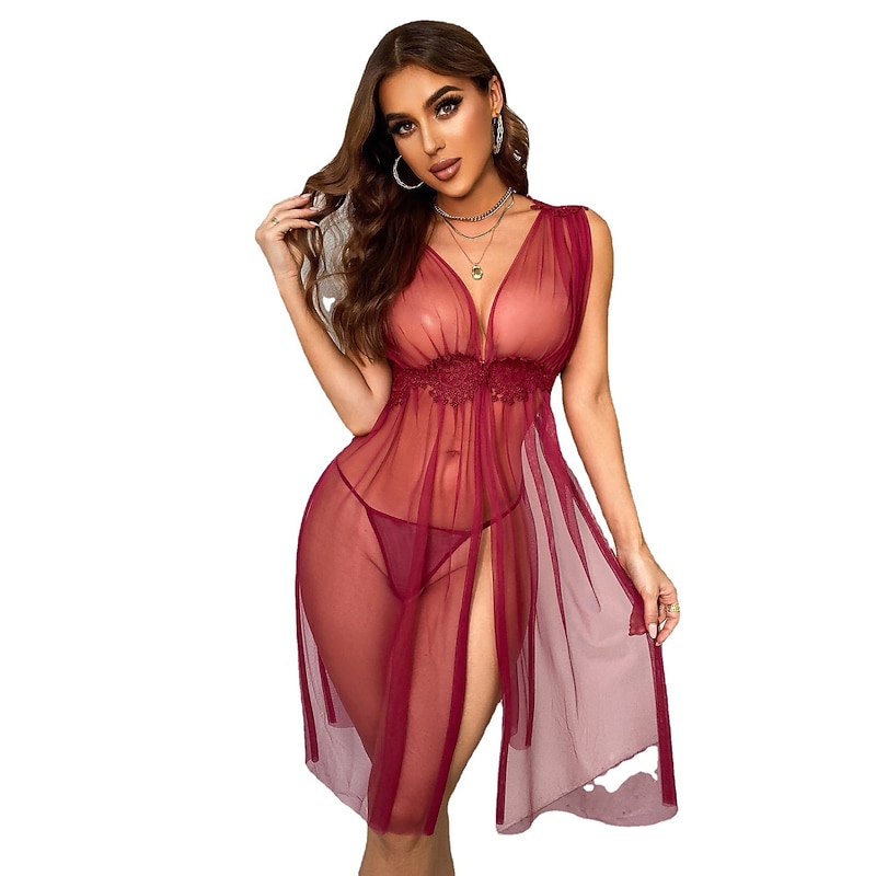 Women's Split Sexy Sexy Lingerie Sexy Bodies Nightwear - Solid Colored Home Outfits4