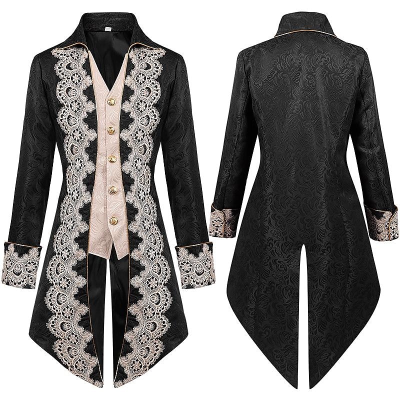 Vampire Retro Vintage Punk & Gothic Medieval Renaissance Steampunk Jacket Tailcoat Outerwear Men's Lace Jacquard Costume Vintage Cosplay Party Masquerade Festival Coat Halloween4