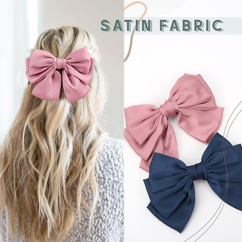 Big Satin Layered Hair Bows for Women Girls 7 Inch Pink Blue Barrette Hair Clip Large Ribbon Bows Style Hair Accessories2