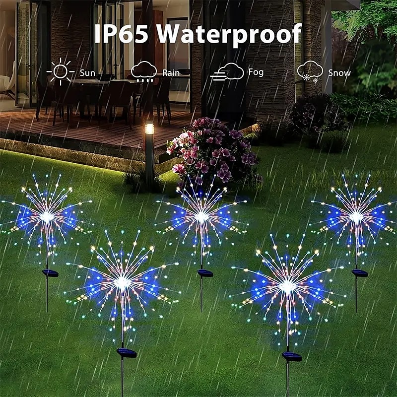 Solar Firework Pathway Lights, LED Stake Lights 120 LEDs Outdoor Waterproof for Garden Walkway, Yard, Lawn, Christmas & Party Decorations 1/2pcs2