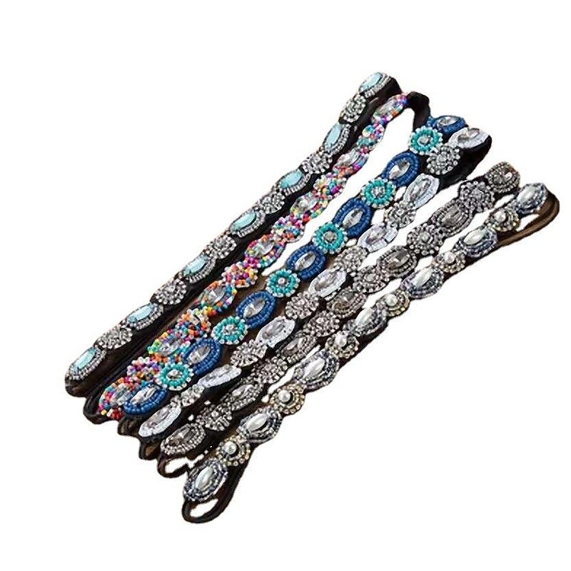 6 Pieces Elastic Rhinestone Beaded Women Headbands Handmade Vintage Jewelry Hair Bands for Girl Hair Accessories 20-26.8 Multicolor4