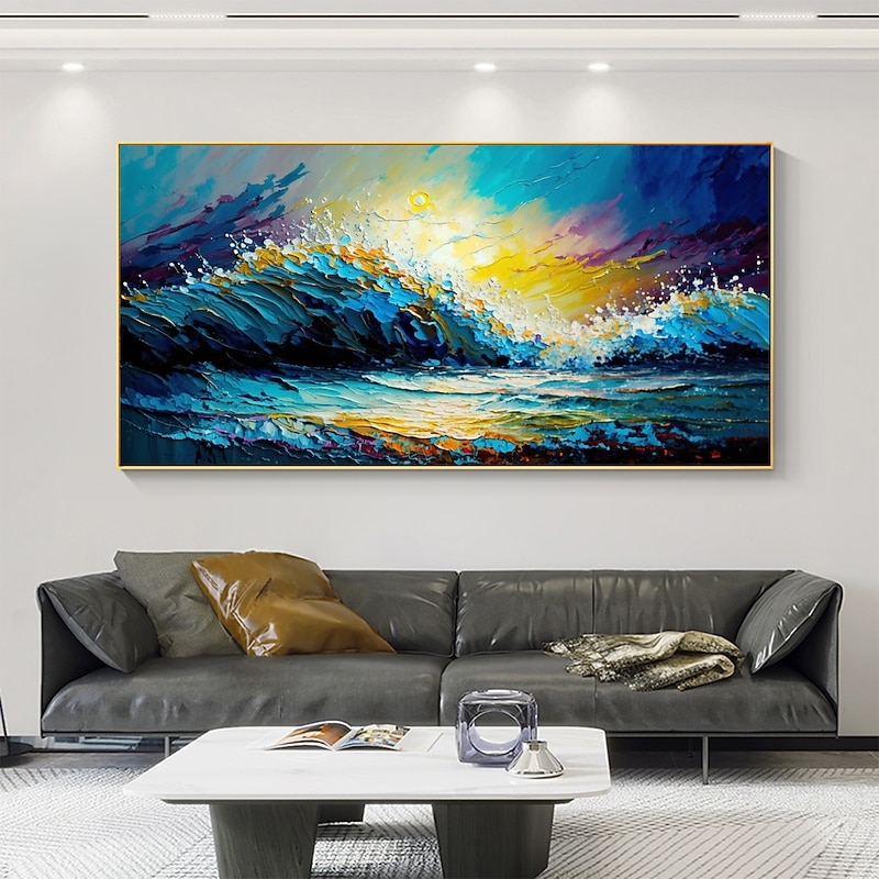 Handmade Oil Painting Canvas Wall Art Decor Original Sunset Abstract Sea View Painting for Home Decor With Stretched Frame/Without Inner Frame Painting4