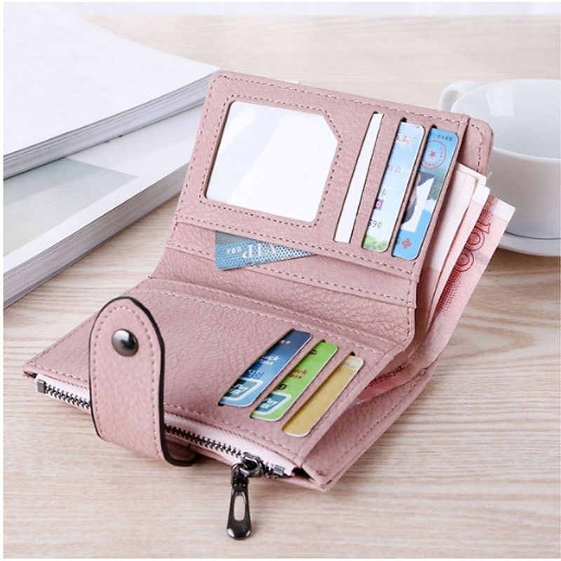 Women New PU Leather Rivet Short Wallet Zipper Coin Card Holder Female Coin Clutch Wallets Purse Money Bag2
