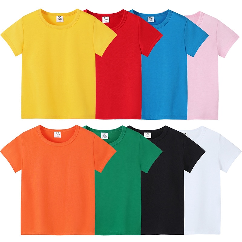 Kids Boys T shirt Tee Solid Color Short Sleeve Cotton Children Top Outdoor Neutral Daily Summer Black 4 years+