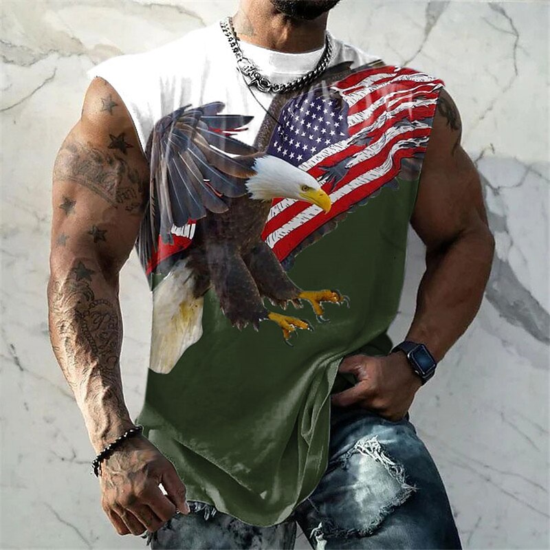 Veterans Day Men's Patriot Patriotic Veteran Graphic Color Block Eagle National Flag Vest Top Sleeveless T Shirt for Men Sleeveless Cap Sleeve T shirt 3D Print Crew Neck Shirt Fashion Designer3