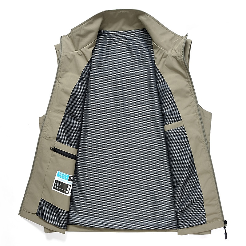 Men's Fishing Vest Hiking Vest Sleeveless Outerwear Top Outdoor Breathable Quick Dry Multi Pockets Lightweight Pocket Buckle Chinlon Black Cream Army Green Work Fishing Climbing3