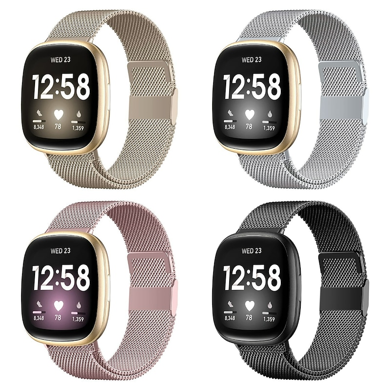 Smart Watch Band Compatible with Fitbit Versa 4 Sense 2 Versa 3 Sense Stainless Steel Smartwatch Strap Breathable Shockproof Milanese Loop Replacement  Wristband