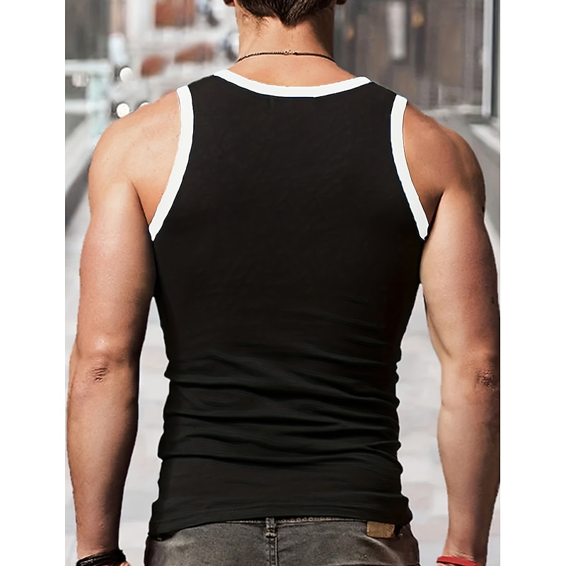 Men's Tank Top Sleeveless U Neck Summer Color Block Fashion Designer Muscle Outdoor Going out Gym Black Red Royal Blue Top Tee for Men