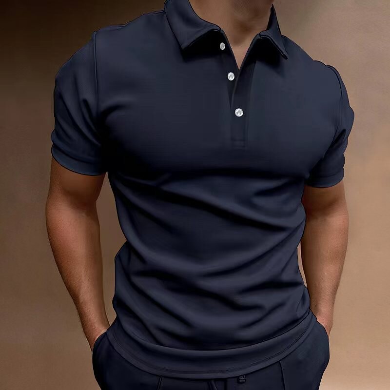Men's Button Up Polos Polo Shirt Casual Holiday Lapel Short Sleeve Fashion Basic Plain Button Summer Regular Fit Black Navy Blue Blue Green Dark Gray Button Up Polos2