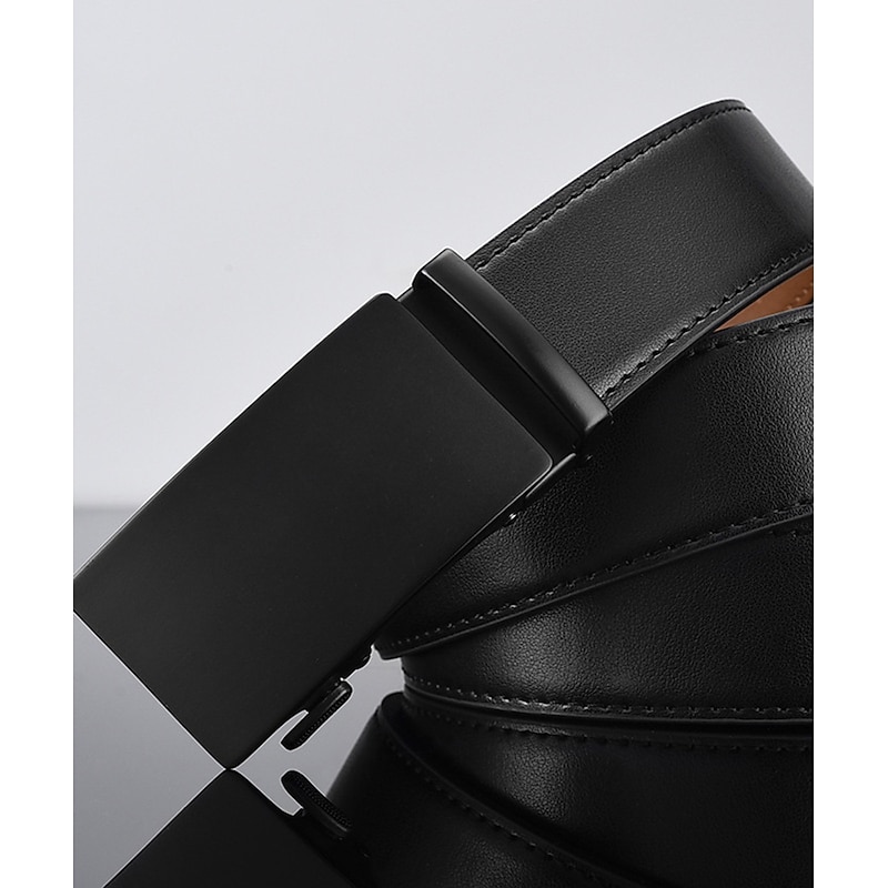 Men's Leather Belt 35mm Wide Ratchet Belt Dress Belt Black Cowhide Stylish Casual Gentleman Plain Meet Almost Any Occasion and Outfit3