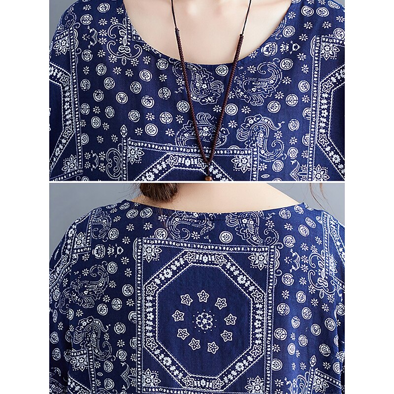 Women's Maxi long Dress Casual Dress Ethnic Dress Swing Dress Summer Dress Vintage Retro Casual Vacation Daily Holiday Loose Fit Tribal Half Sleeve Crew Neck Black Red Navy Blue Summer Spring Fall3