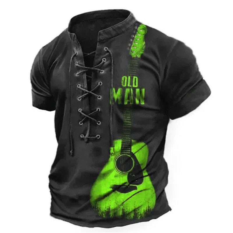 Music Festival Men's Graphic Musical Instrument T Shirt Short Sleeve T shirt 3D Print Stand Collar Shirt Vintage Fashion Designer Daily Sports Going out Black Blue Sky Blue Summer Clothing Apparel S3